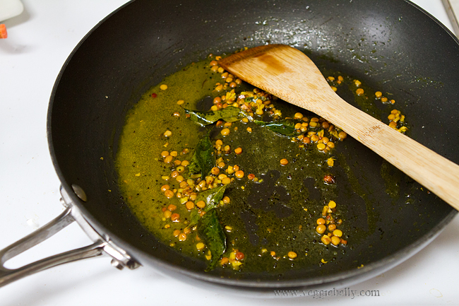 tadka of chana dal, curry leaf, mustard seeds, turmeric