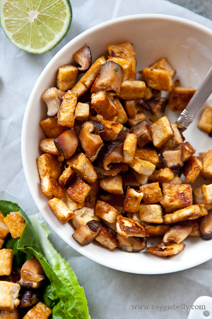 sauteed tofu and mushrooms for lettuce wrap