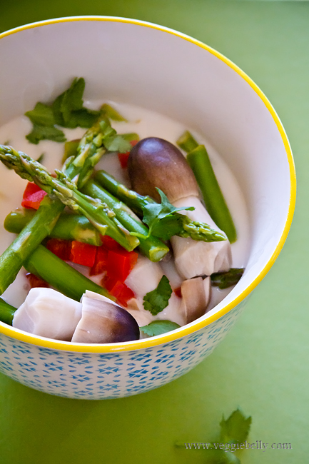 vegetarian asparagus tom kha soup