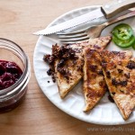 jamaican jerk tofu and blackberry jalapeno chutney