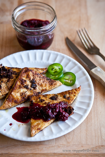 jamaican jerk tofu and blackberry jalapeno chutney