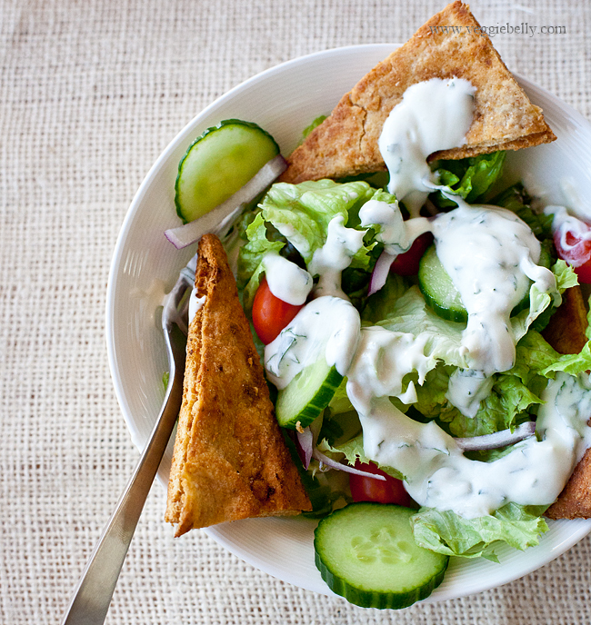 grilled naan salad with mint raita dressing