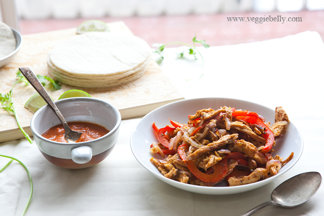 soy curls peppers and onions with mexican spices