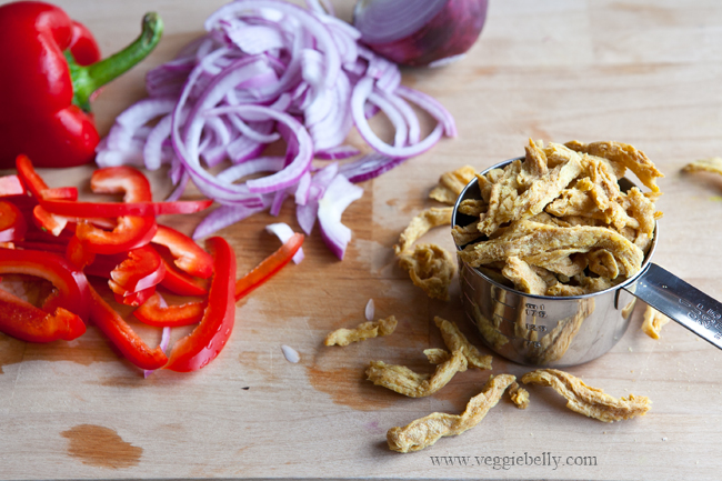 soy curls and peppers for taco filling