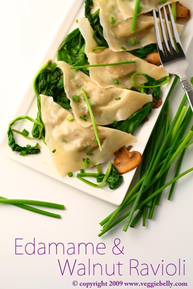 edamame walnut ravioli