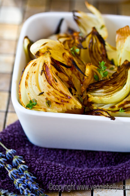 lavender roasted onions with thyme